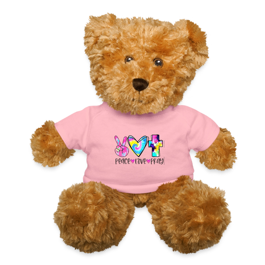 Peace, Love, Pray Teddy Bear - petal pink