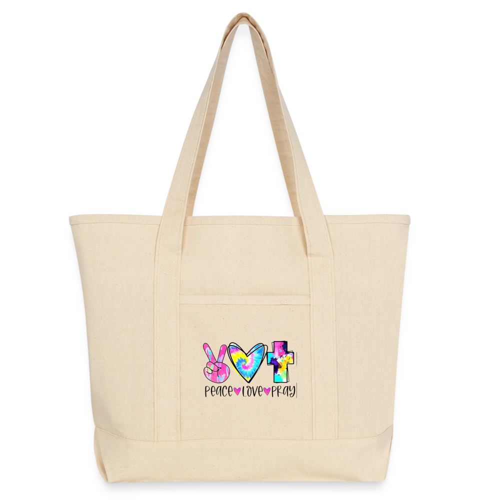 Peace Love Pray Large Canvas Deluxe Tote - natural