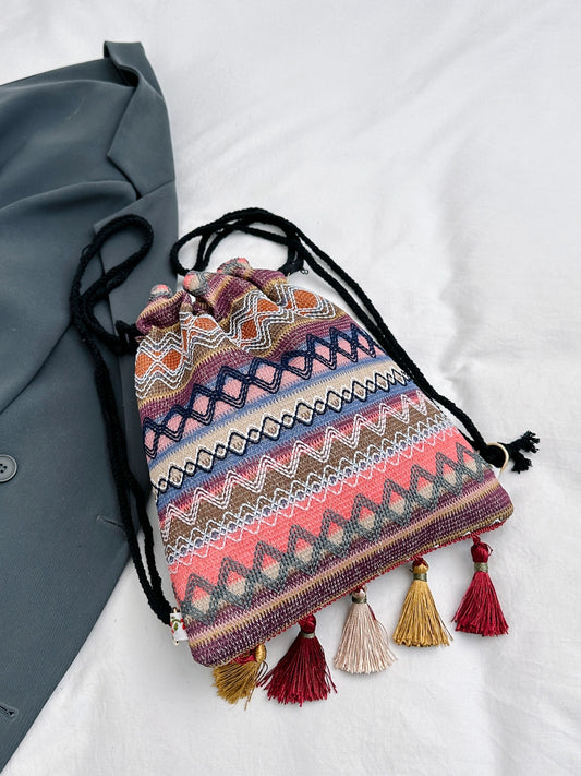 Tassel Geometric Canvas Backpack Bag