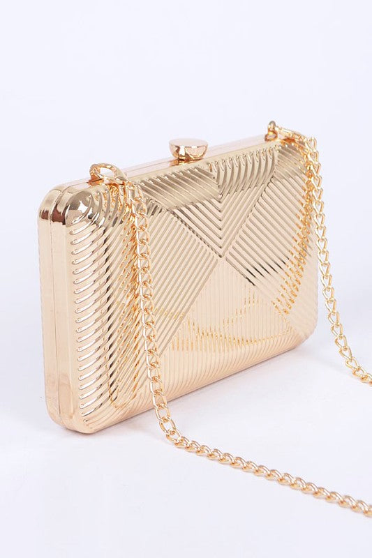 Textured Shiny Metal Box Clutch