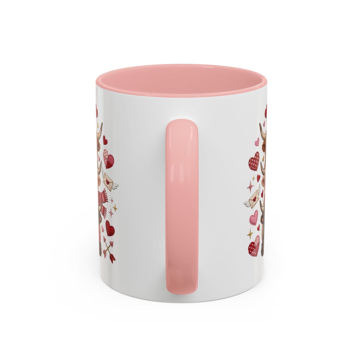 Valentine Highland Cow Stack Accent Mug – Cute Hearts & Love Letters (11/15oz)