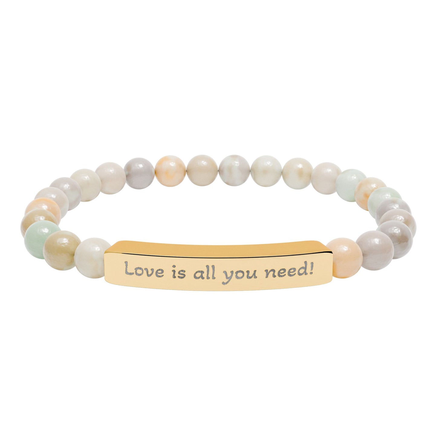 Engraved Natural Stone Stretch Bracelet — “Love is all you need!”