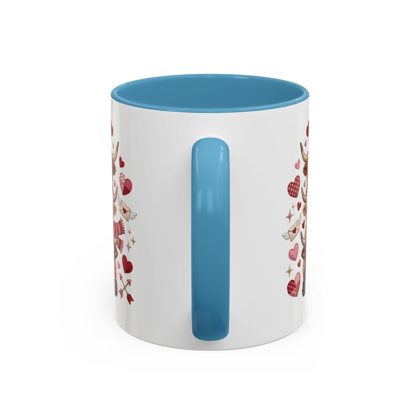 Valentine Highland Cow Stack Accent Mug – Cute Hearts & Love Letters (11/15oz)