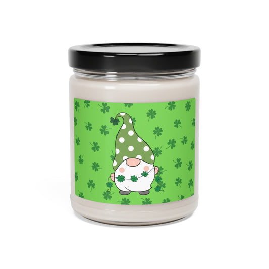 Lucky Gnome With Shamrocks Scented Soy Candle, 9oz - Made in USA