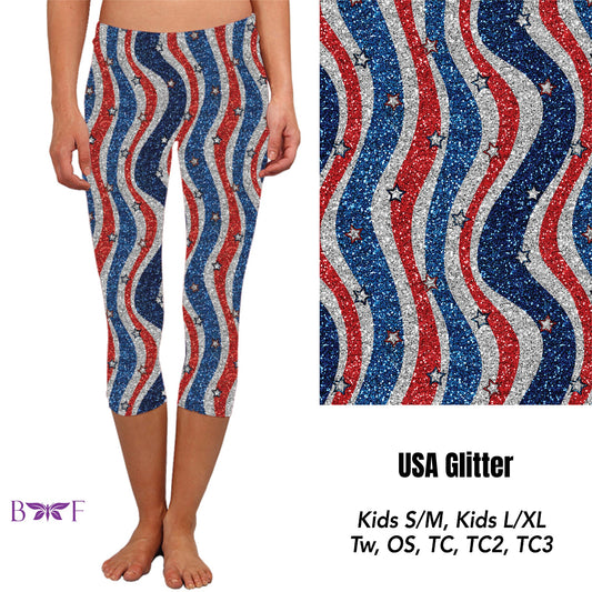 USA Glitter Capris with pockets