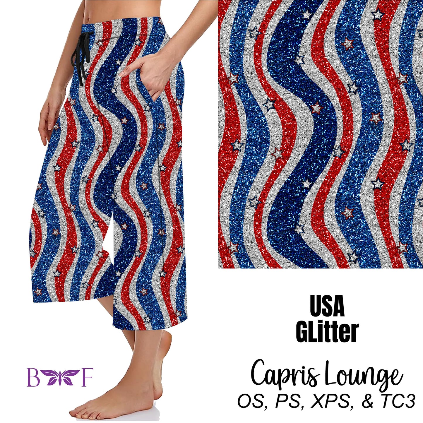 USA Glitter Capris with pockets