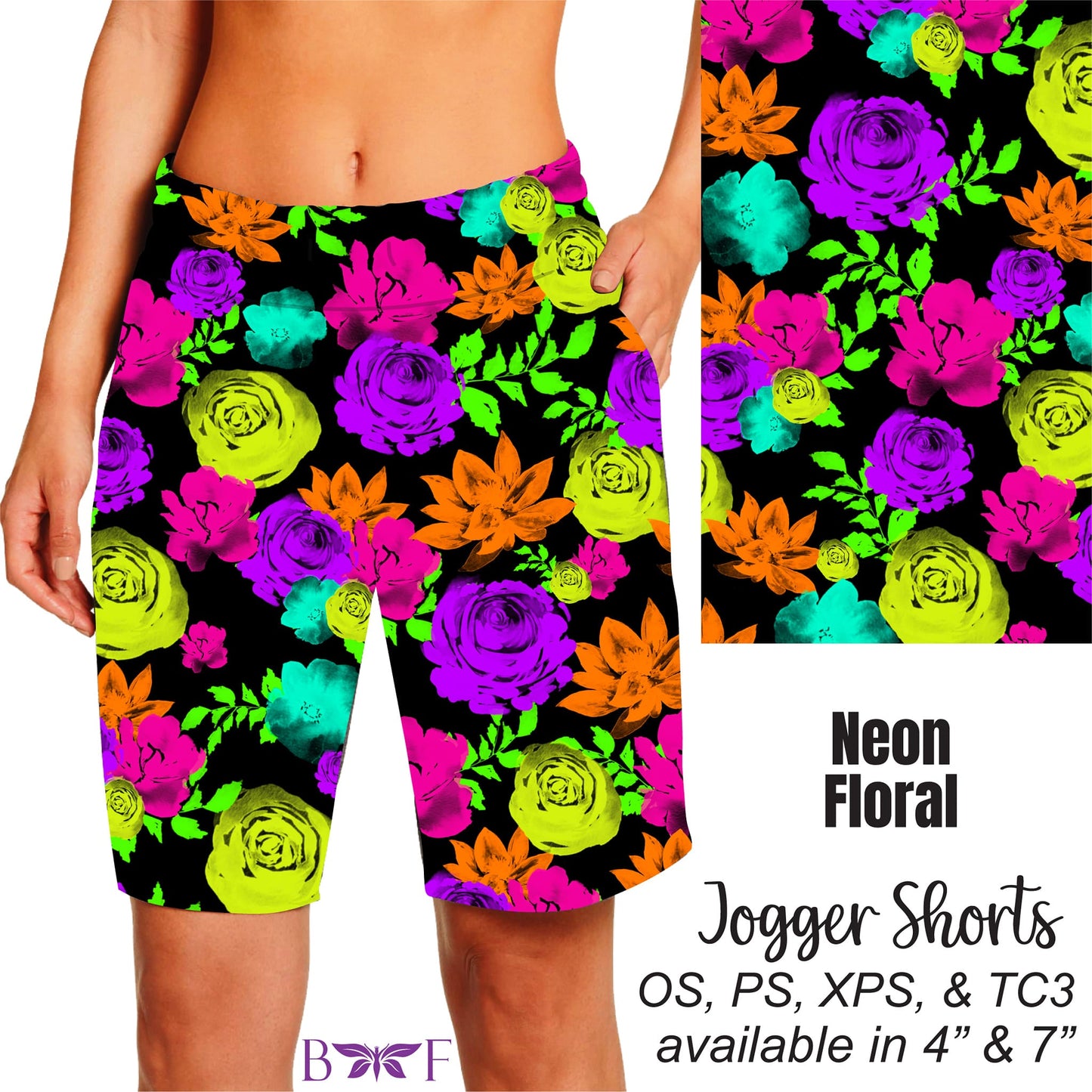 Neon Floral Leggings and Capris with pockets