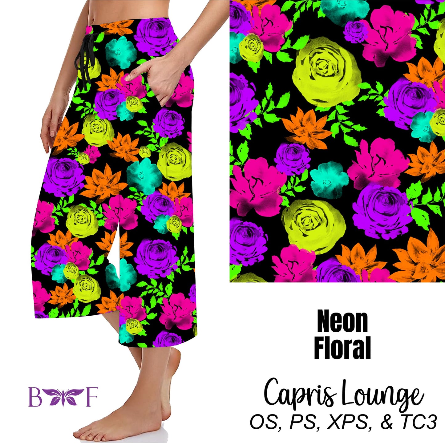 Neon Floral Leggings and Capris with pockets