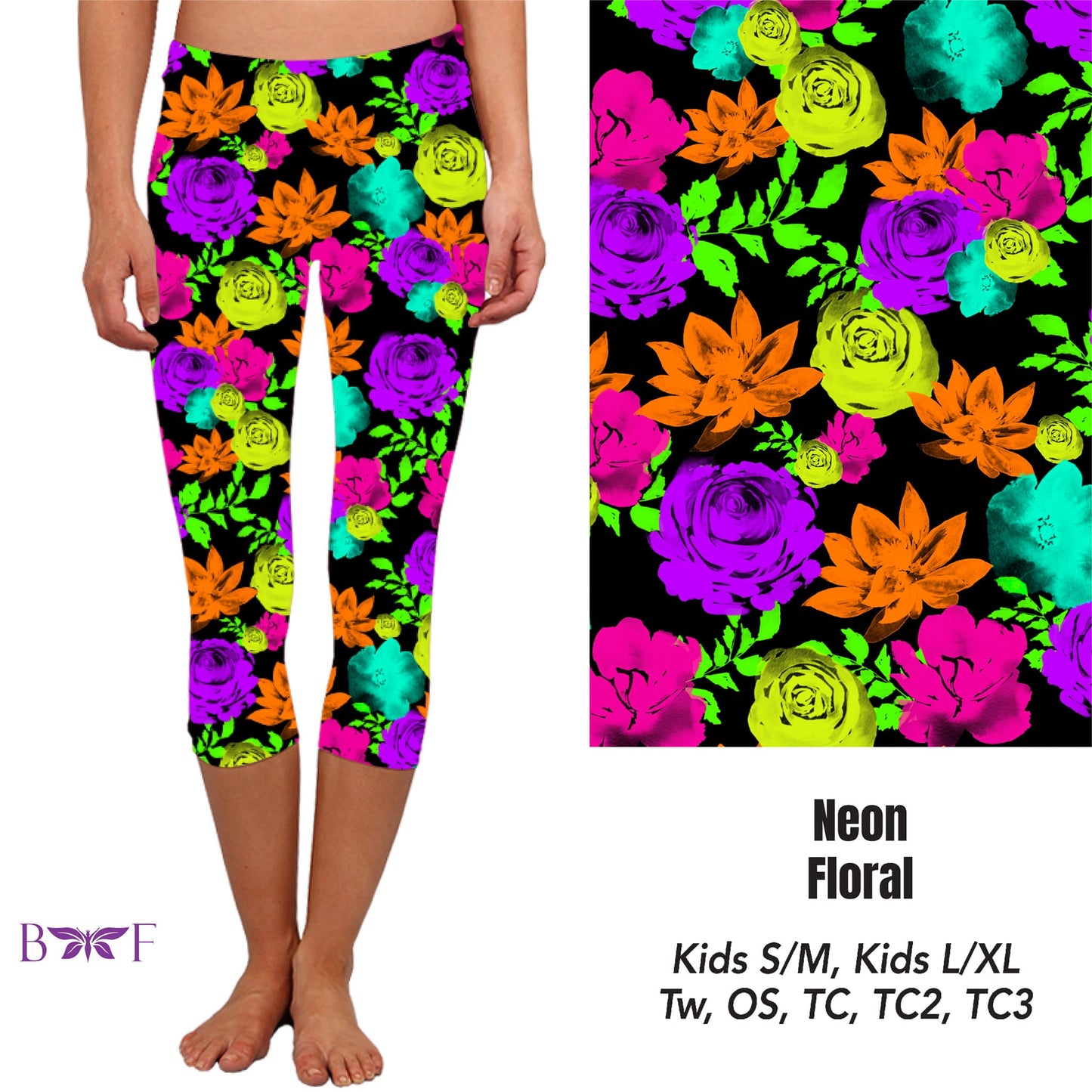 Neon Floral Leggings and Capris with pockets