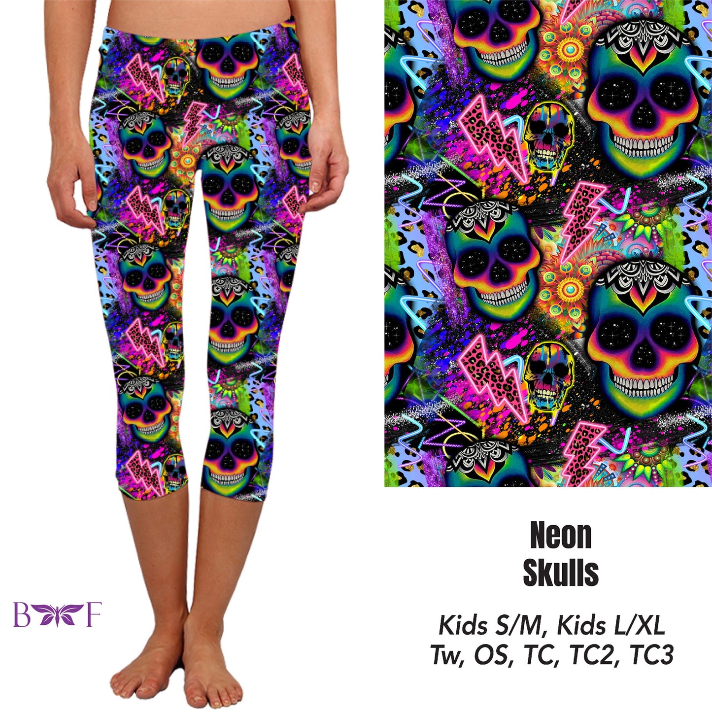 Neon Skulls Capris with pockets