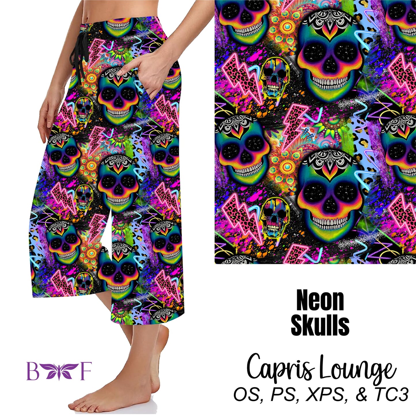 Neon Skulls Capris with pockets