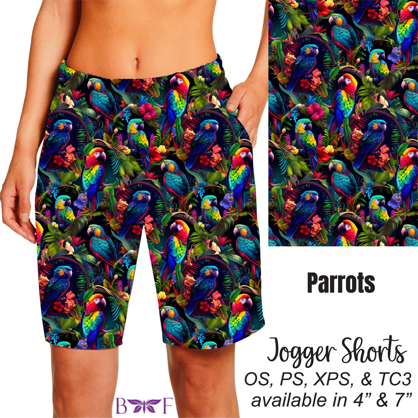 Tropical Parrot biker shorts with pockets