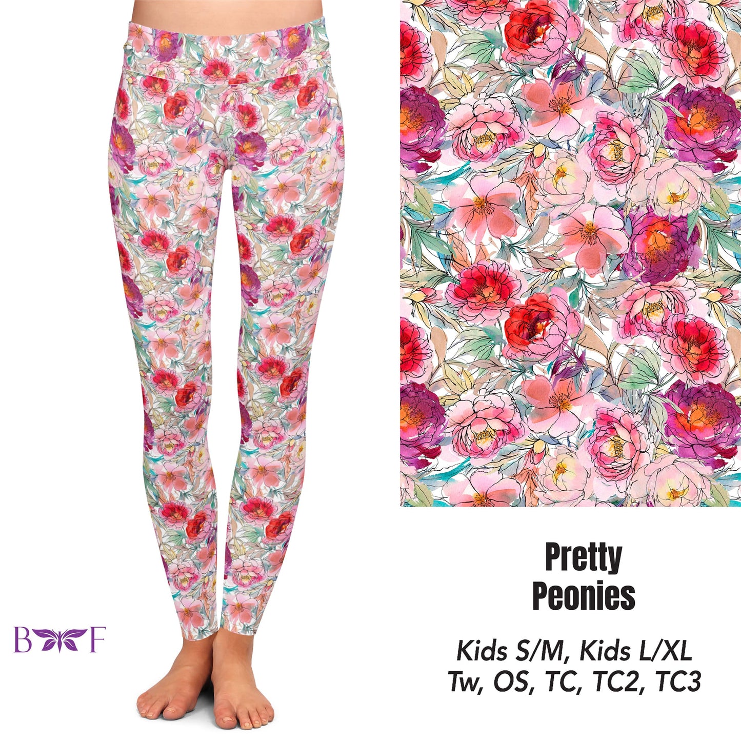 Pretty Peonies Leggings, Capris, Capri Lounge Pants, 7" jogger shorts and biker Shorts