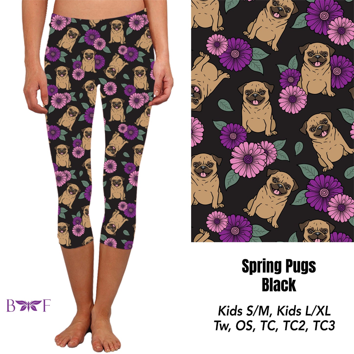 Spring Pugs Black Leggings and Capris