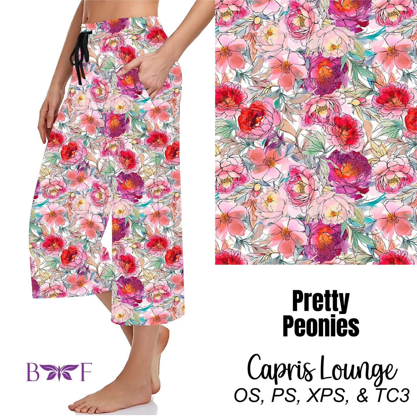 Pretty Peonies Leggings, Capris, Capri Lounge Pants, 7" jogger shorts and biker Shorts