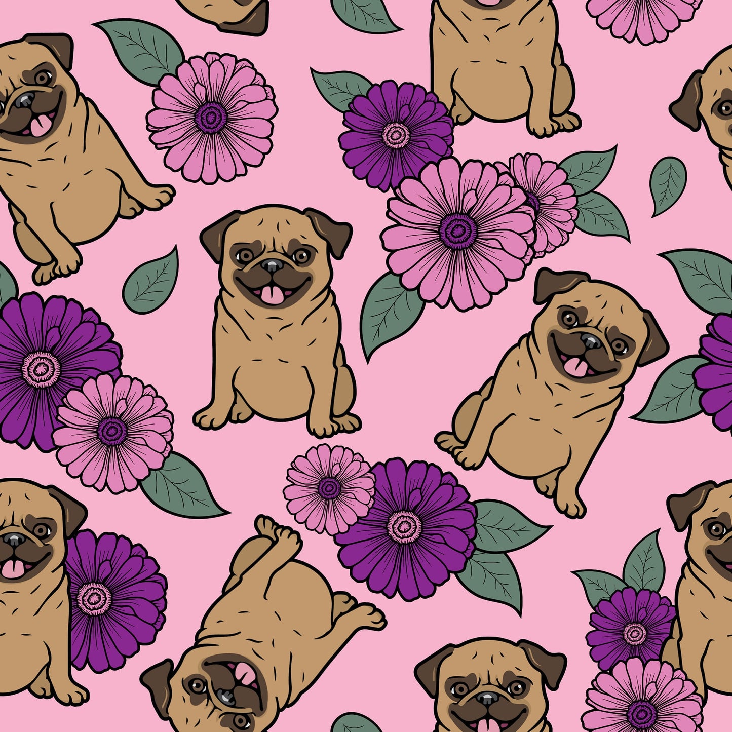 Spring Pugs Pink Leggings with pockets