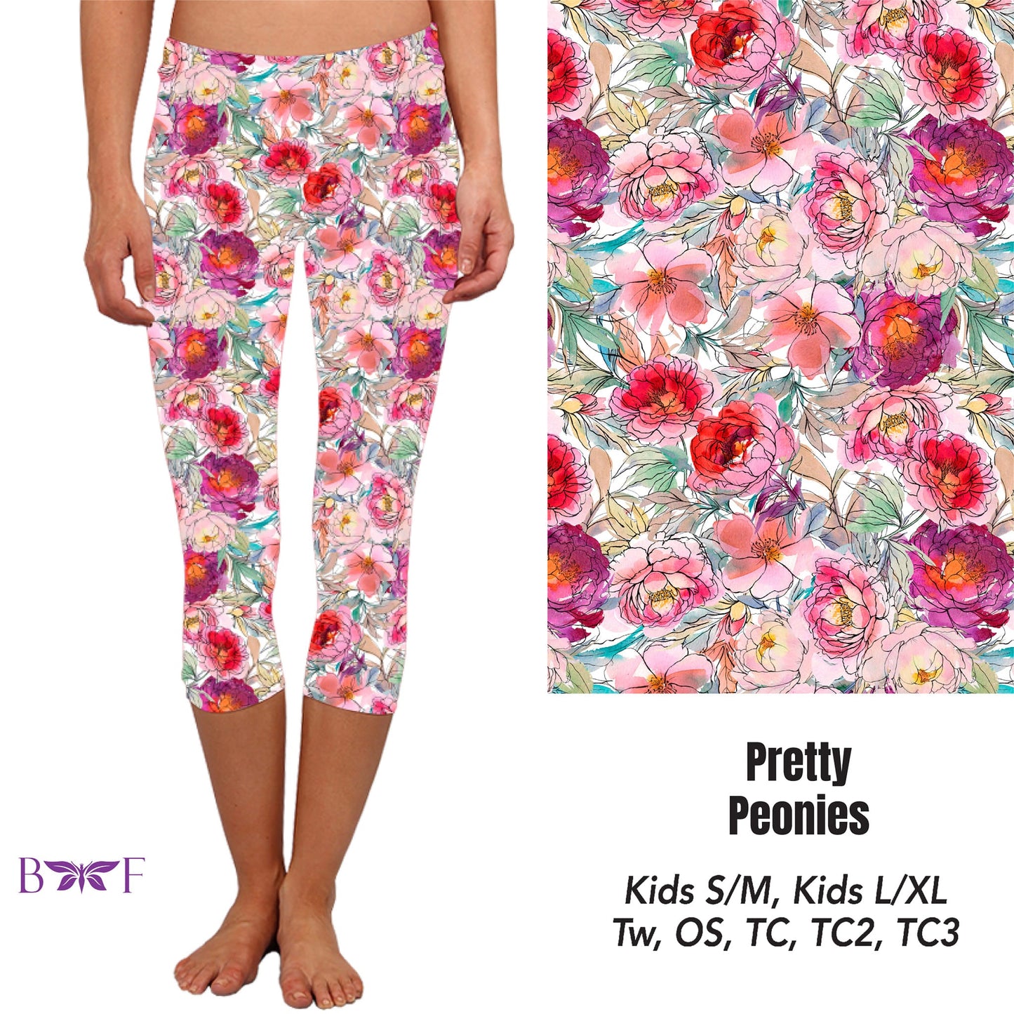 Pretty Peonies Leggings, Capris, Capri Lounge Pants, 7" jogger shorts and biker Shorts