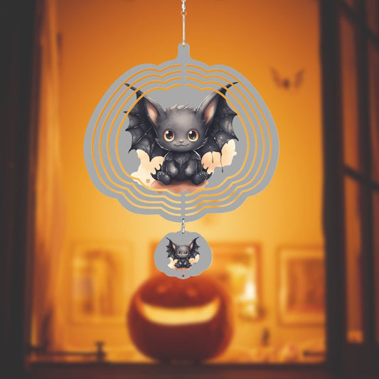 Bat on Pumpkin Shaped Wind Spinner