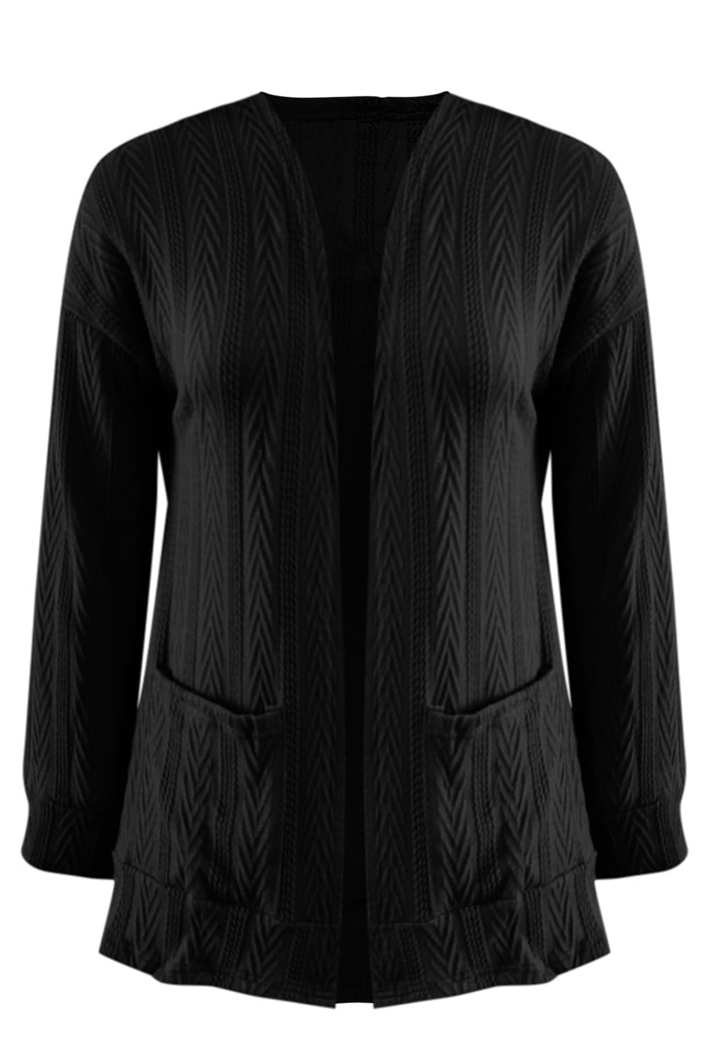 Full Size Textured Open Front Long Sleeve Cardigan