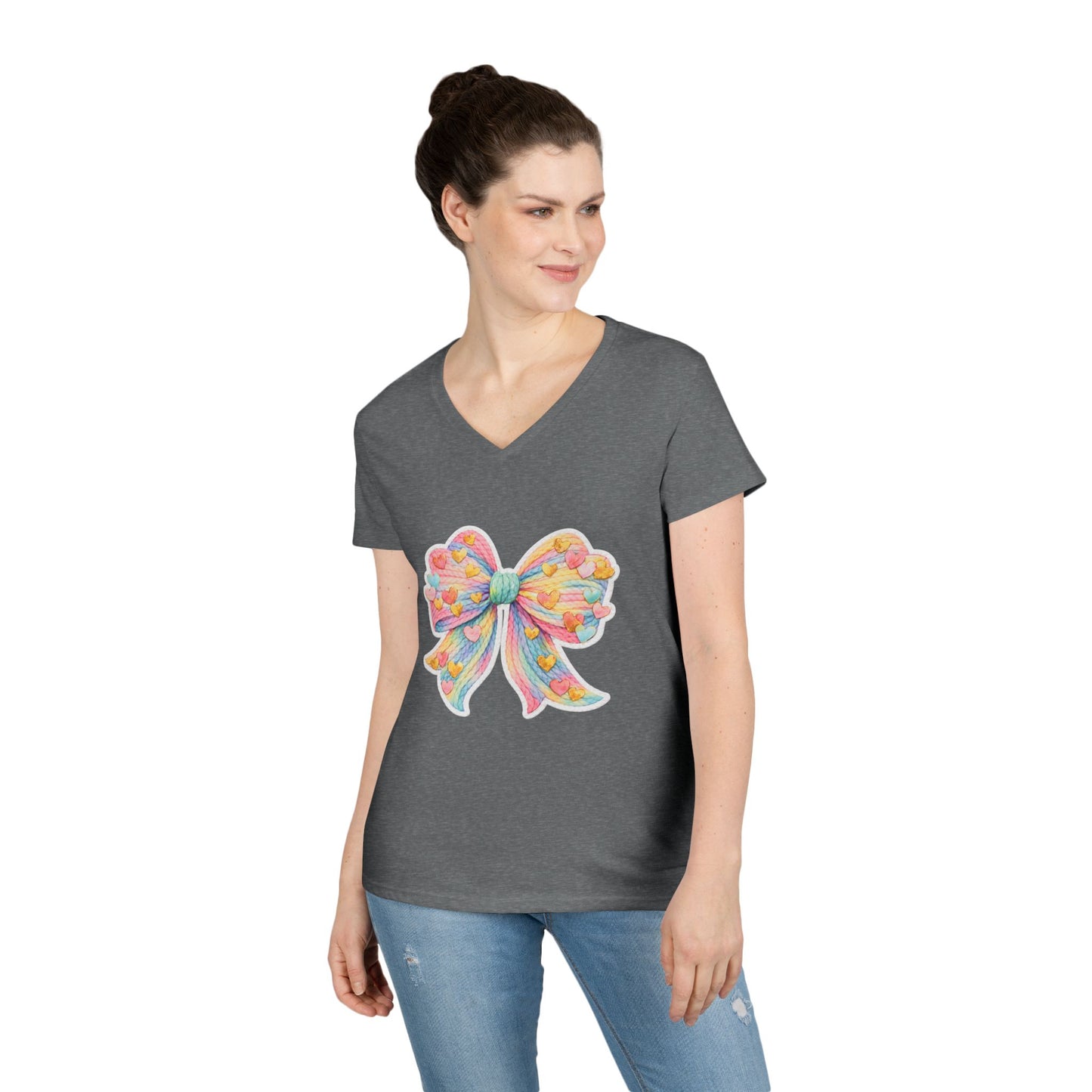 Pastel Heart Bow V-Neck Tee