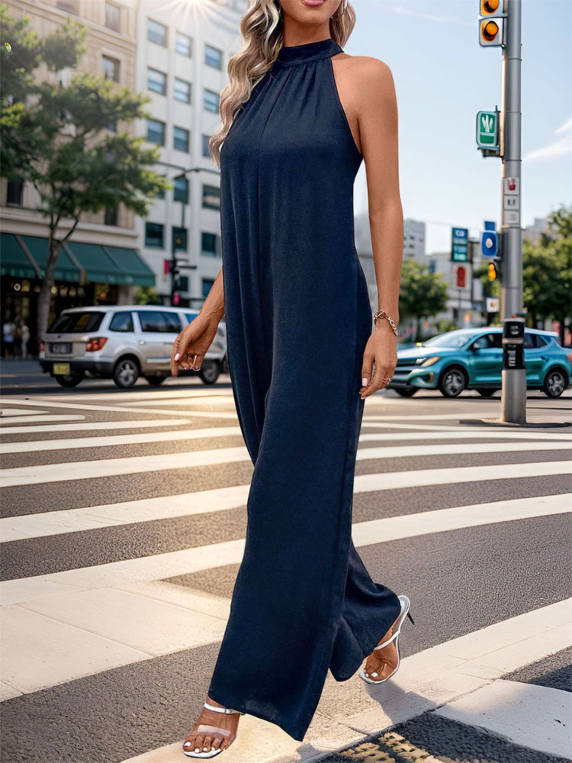 Tied Grecian Wide Leg Jumpsuit