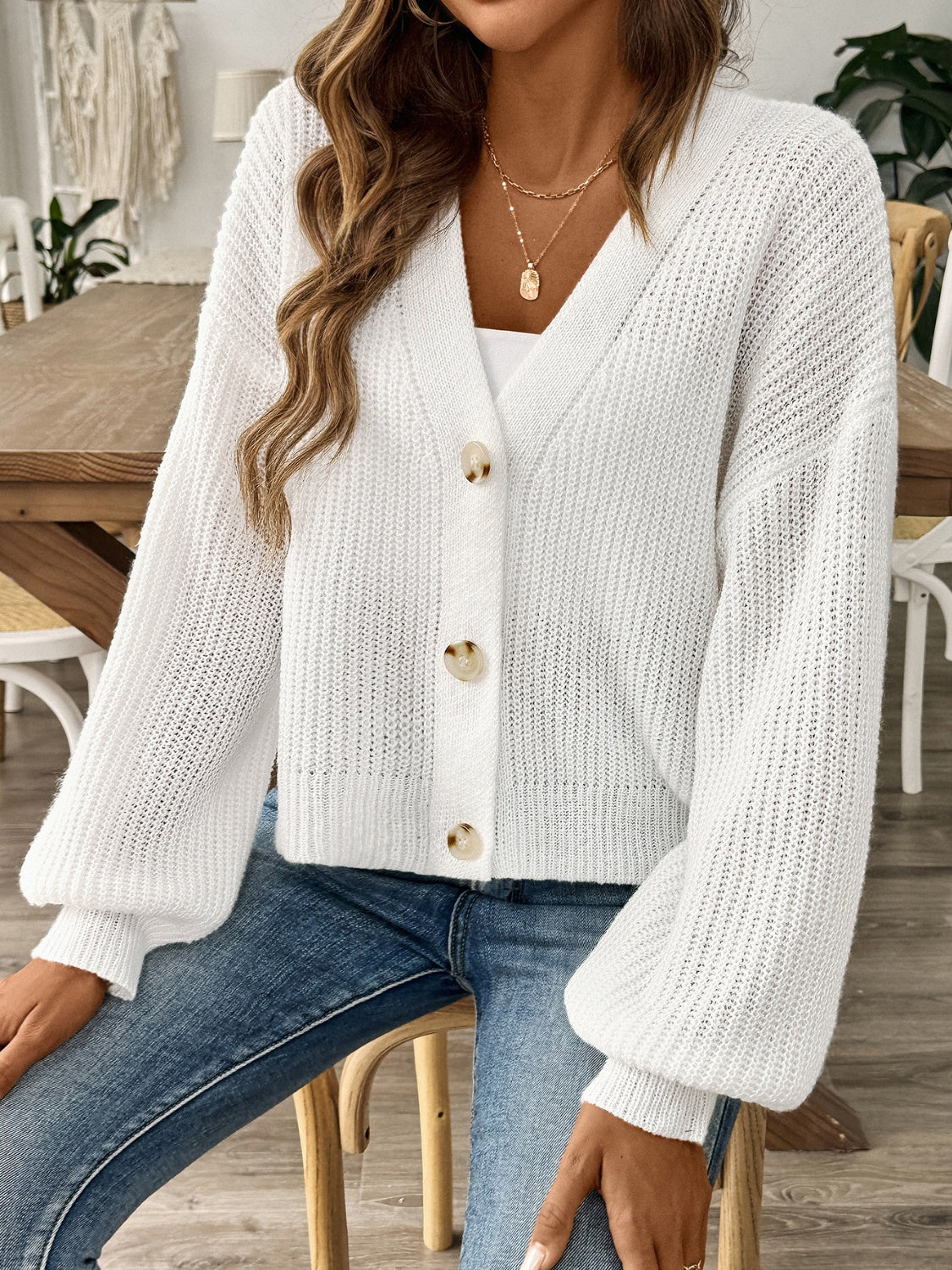 V-Neck Button Up Long Sleeve Cardigan