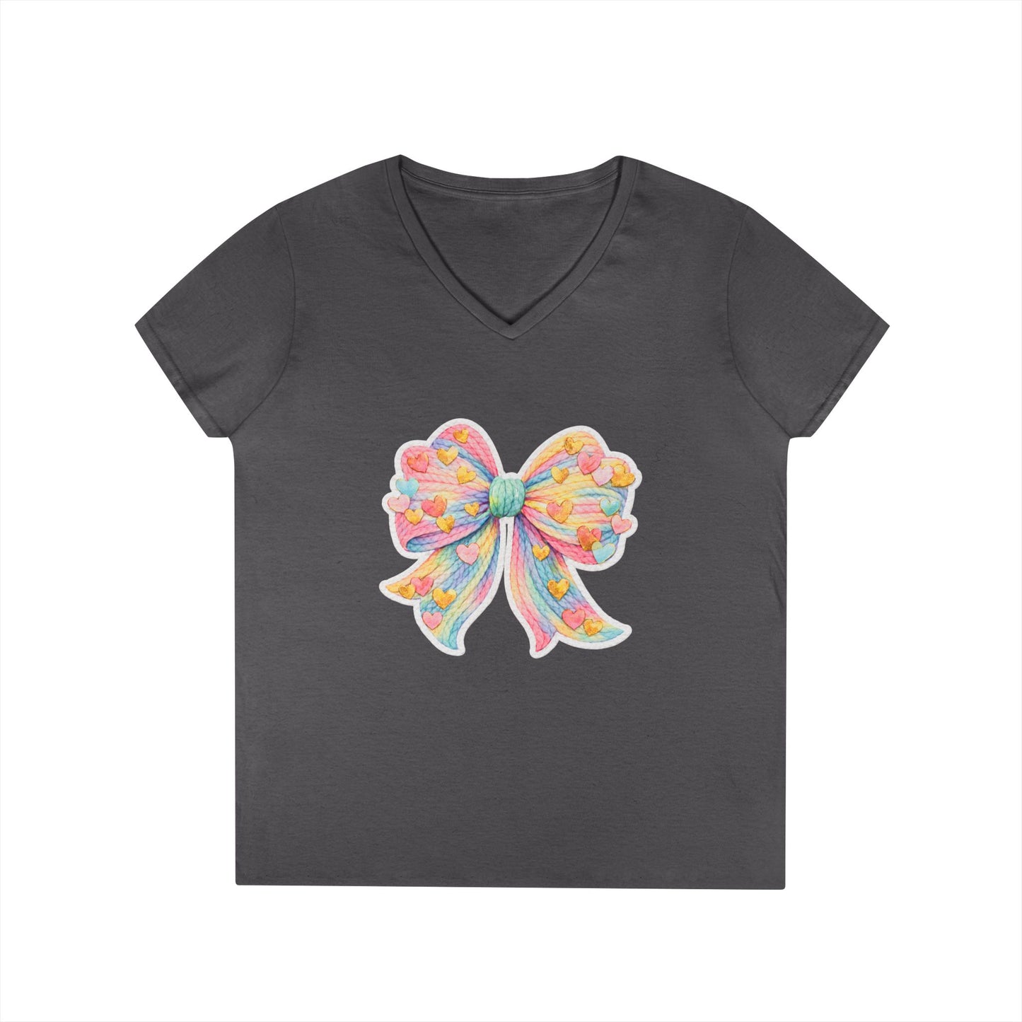 Pastel Heart Bow V-Neck Tee