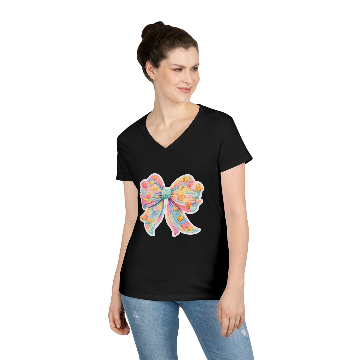 Pastel Heart Bow V-Neck Tee