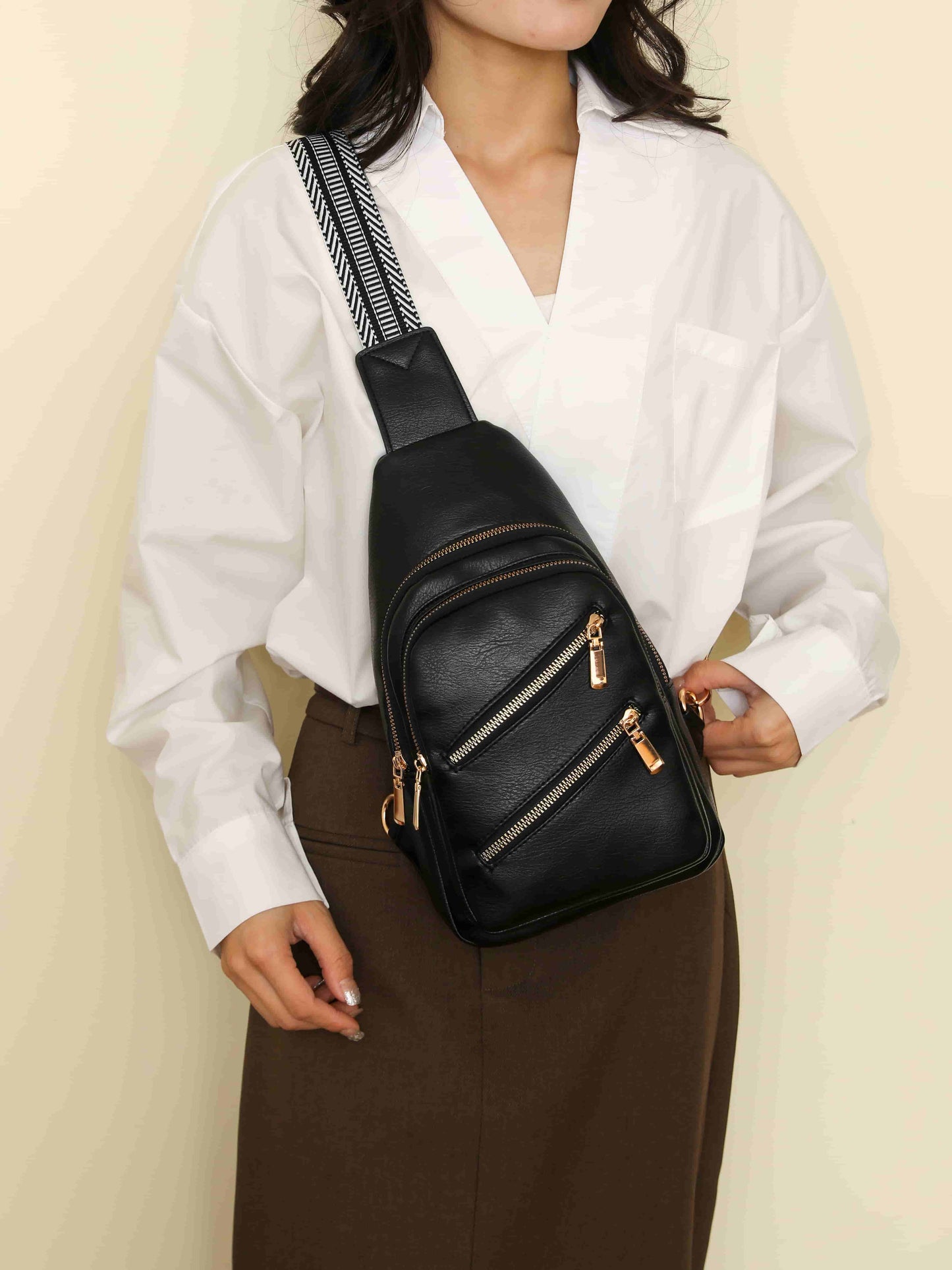 PU Leather Adjustable Strap Sling Bag