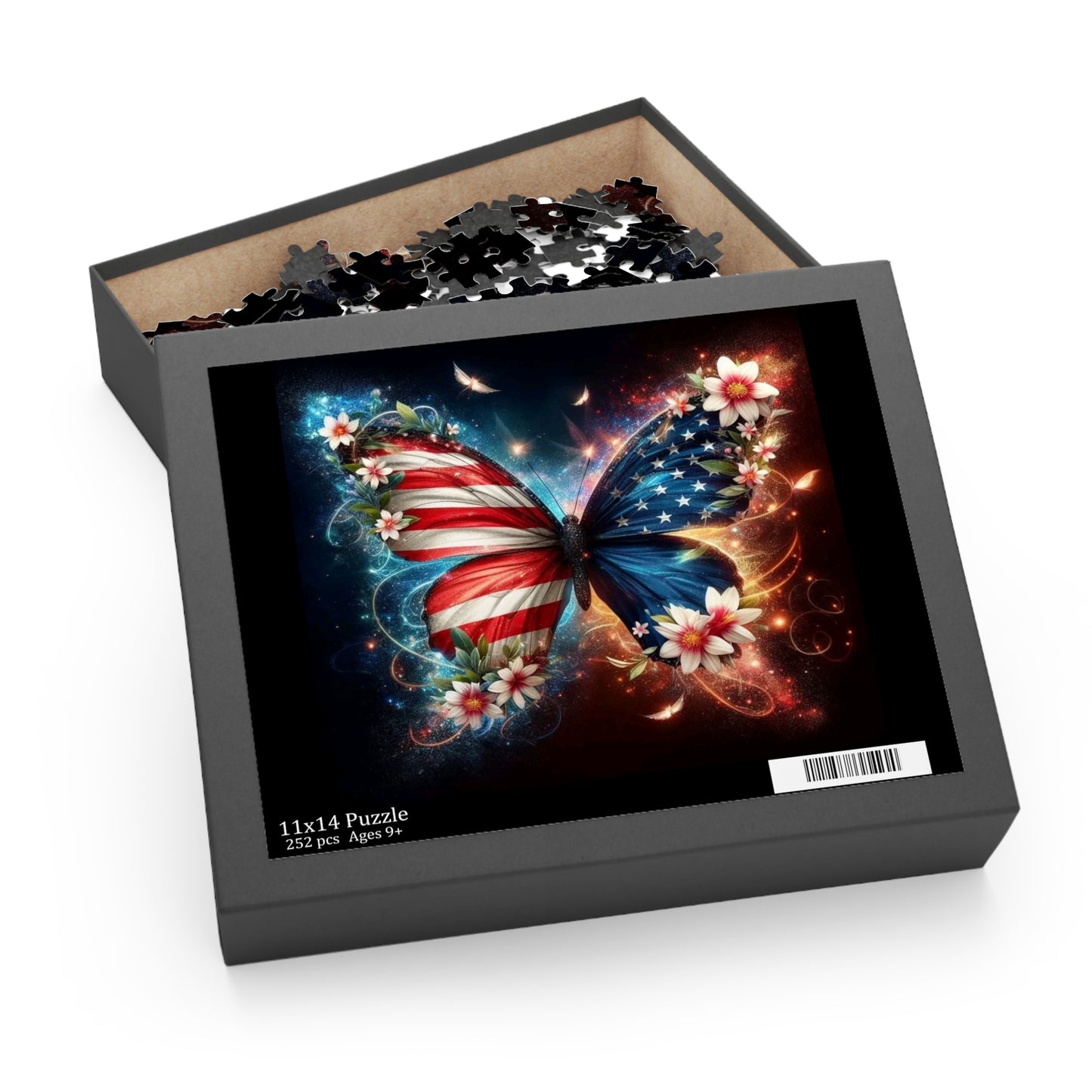 American Flag Butterfly Puzzle — Patriotic 120/252/500-Piece Jigsaw