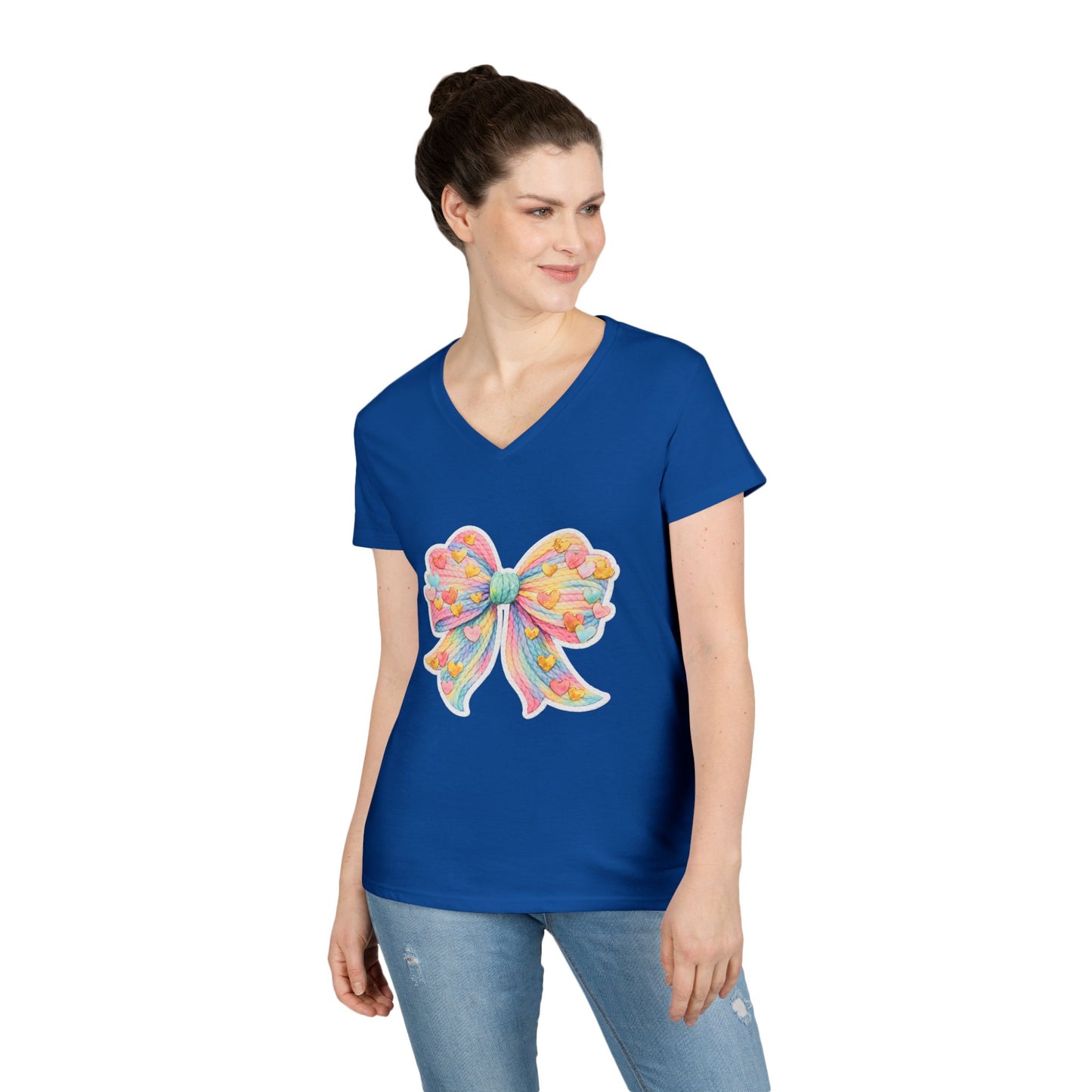 Pastel Heart Bow V-Neck Tee