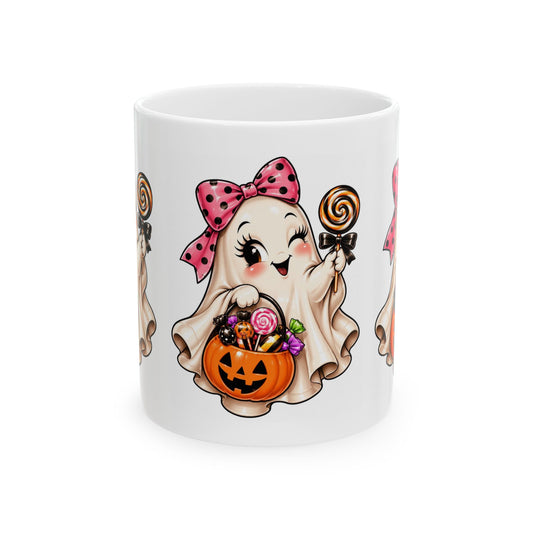 Cute Halloween Ghost Ceramic Mug with Candy Pumpkin