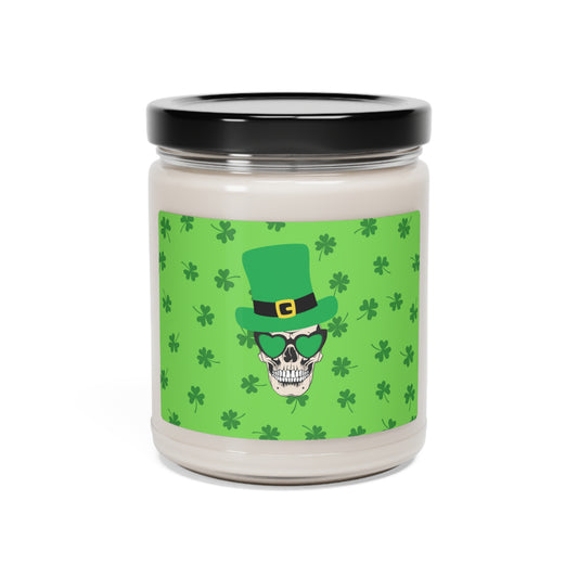 Lucky Skull With Shamrocks Scented Soy Candle, 9oz - Made in USA