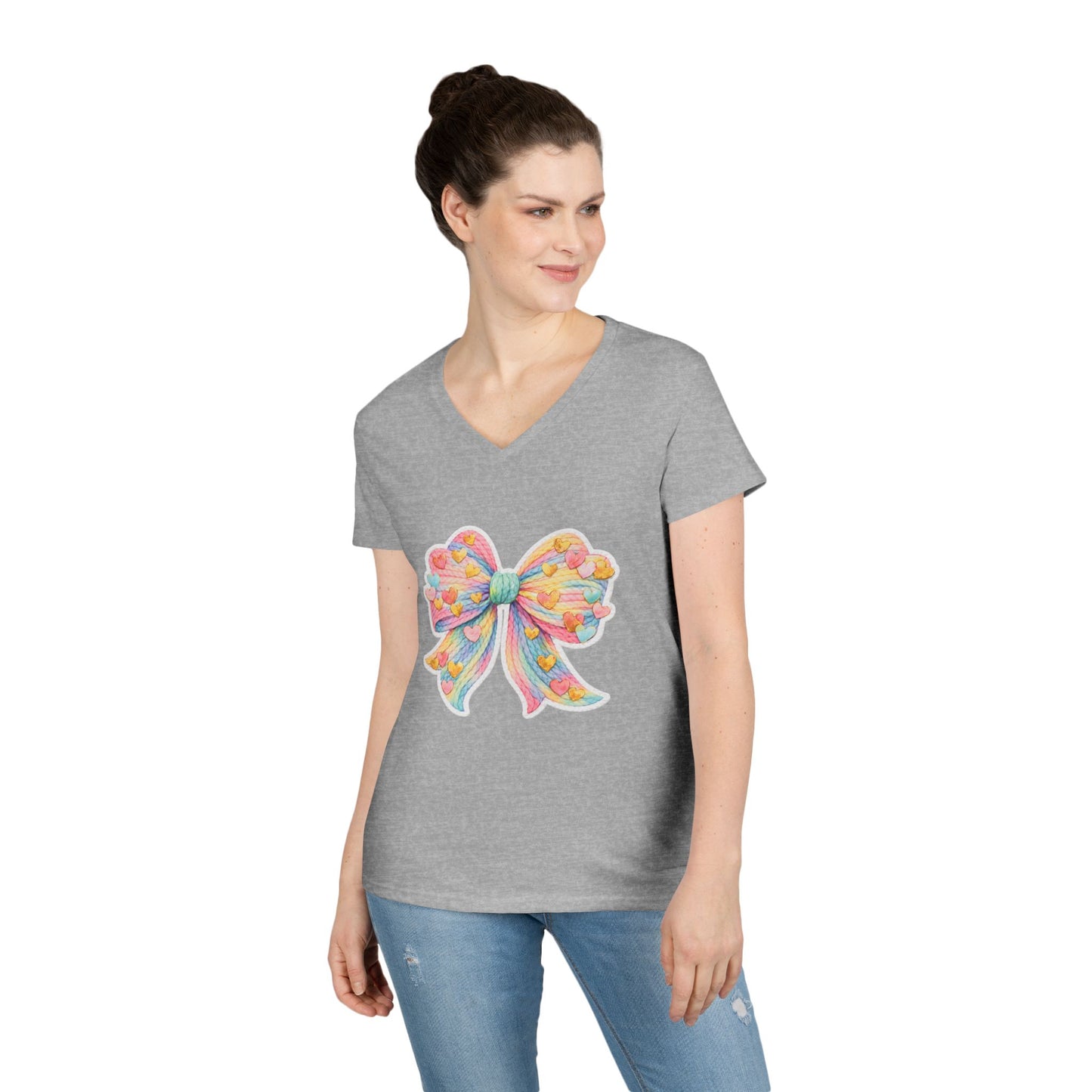 Pastel Heart Bow V-Neck Tee