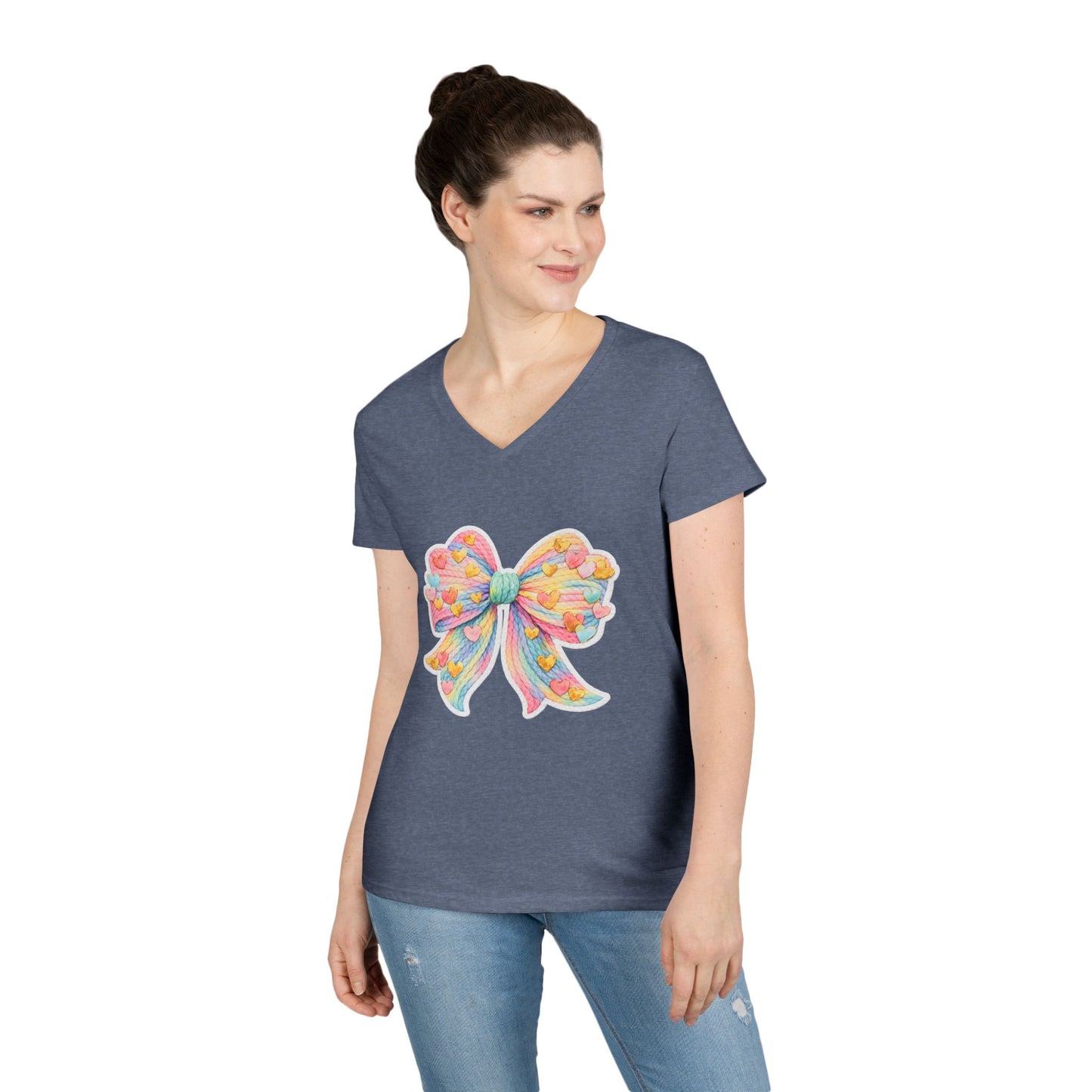 Pastel Heart Bow V-Neck Tee