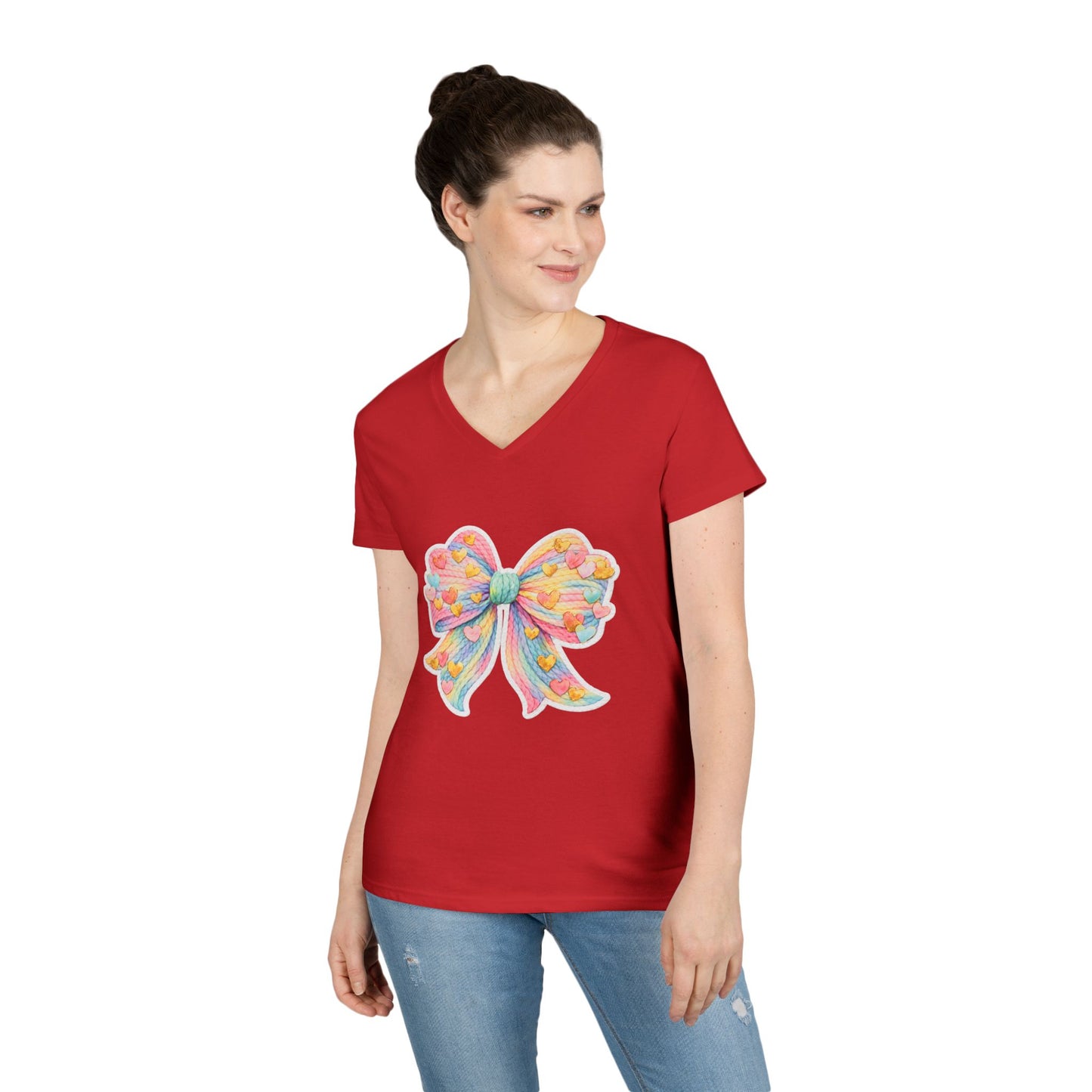 Pastel Heart Bow V-Neck Tee