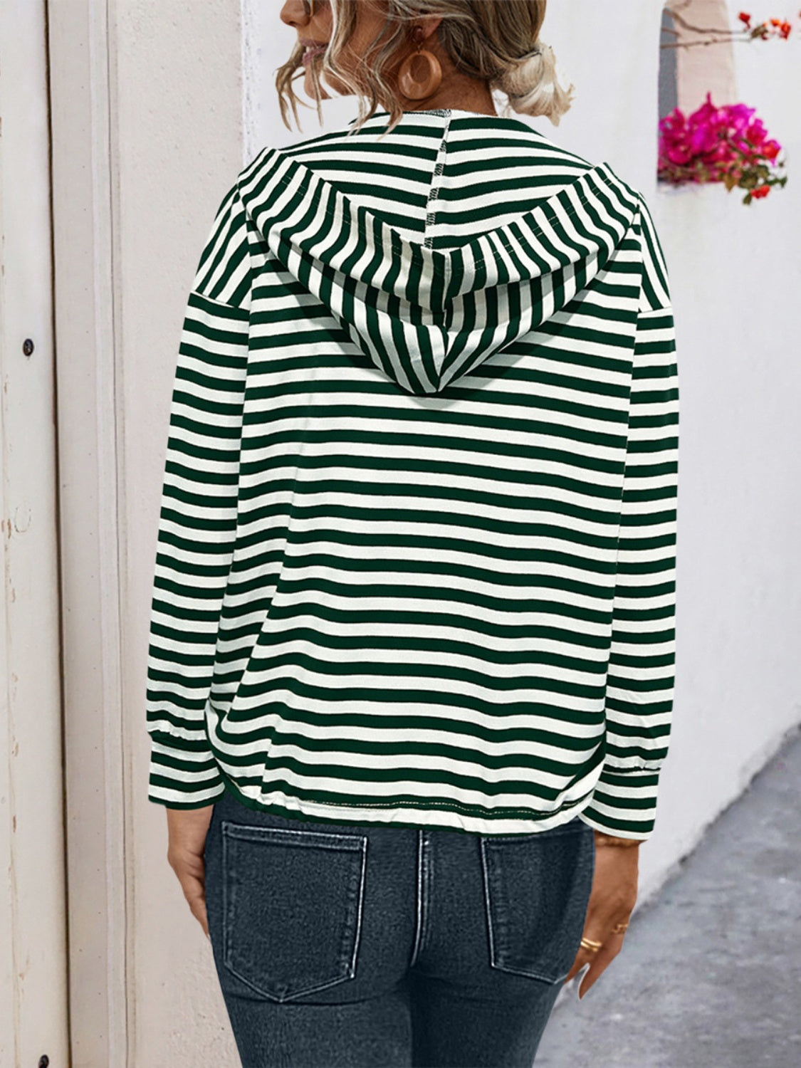 Drawstring Striped Long Sleeve Hoodie