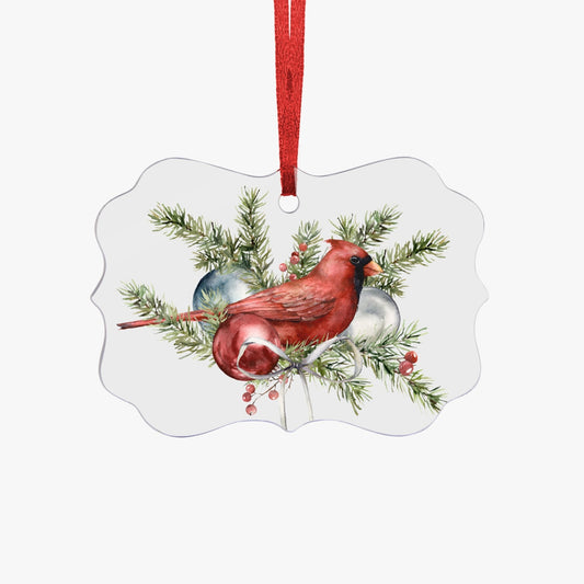 Cardinal with Balls. Acrylic Hanging Ornament