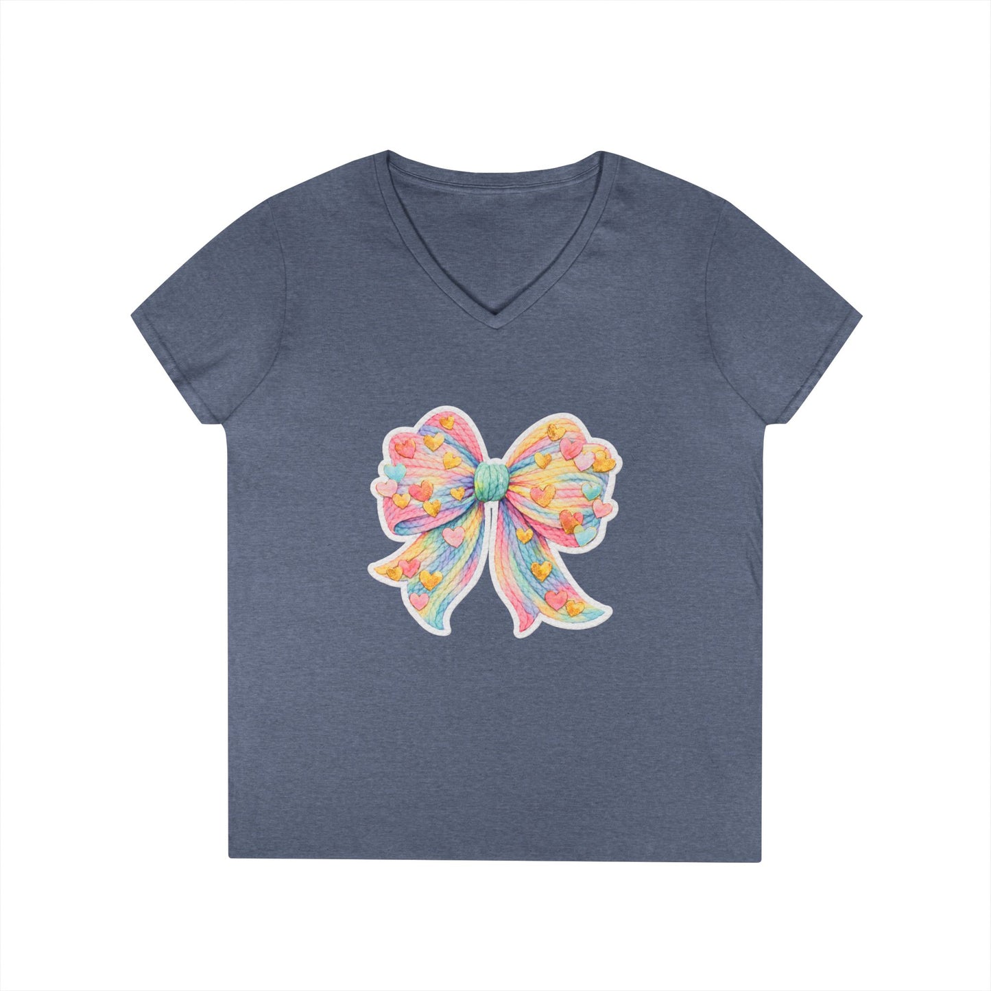 Pastel Heart Bow V-Neck Tee