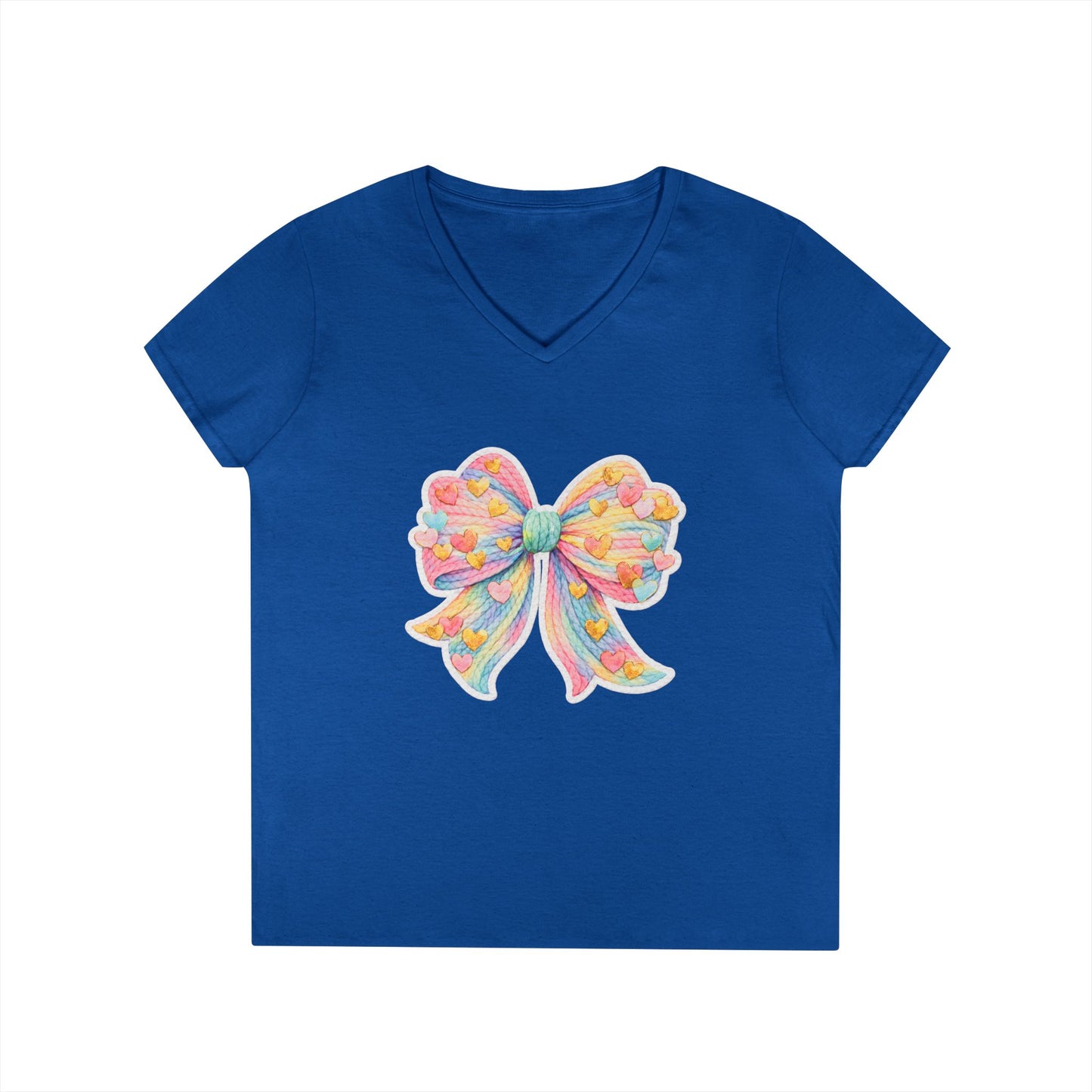 Pastel Heart Bow V-Neck Tee