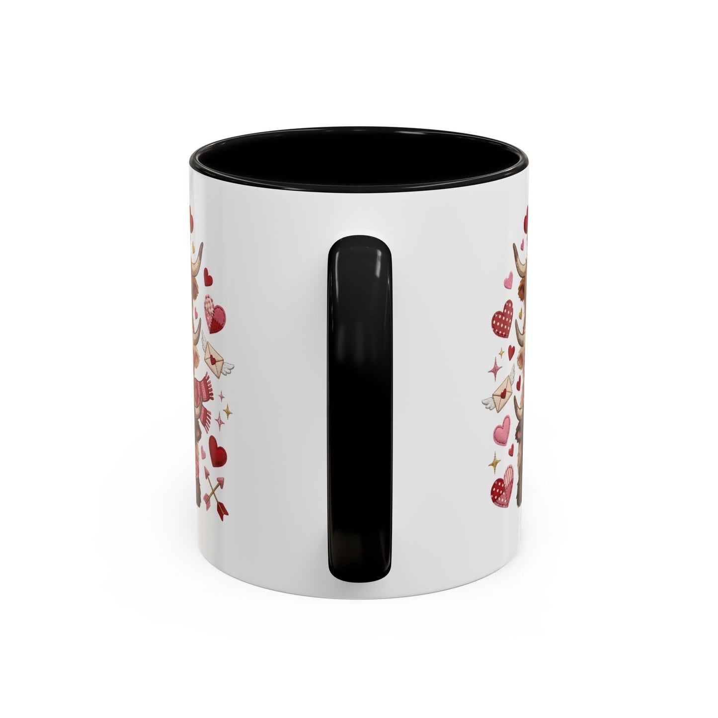 Valentine Highland Cow Stack Accent Mug – Cute Hearts & Love Letters (11/15oz)