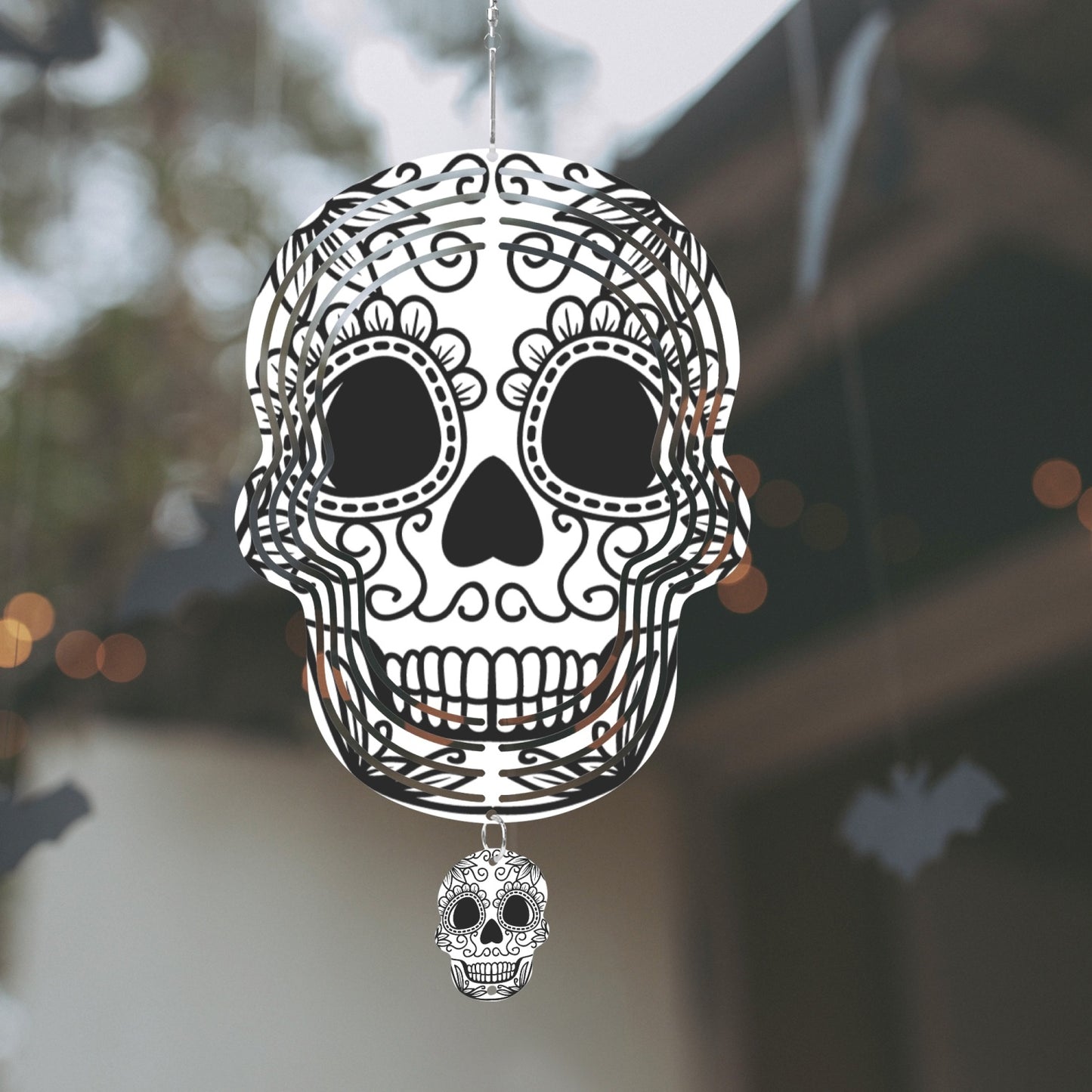 Black and White Skull Wind Spinner