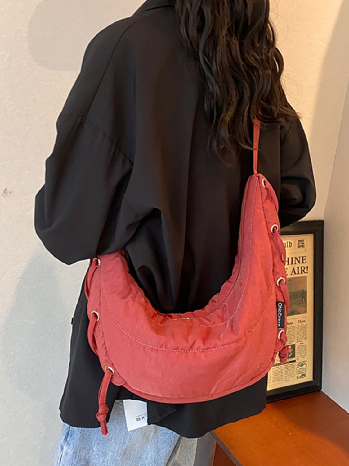 Lace-Up Polyester Crossbody Bag