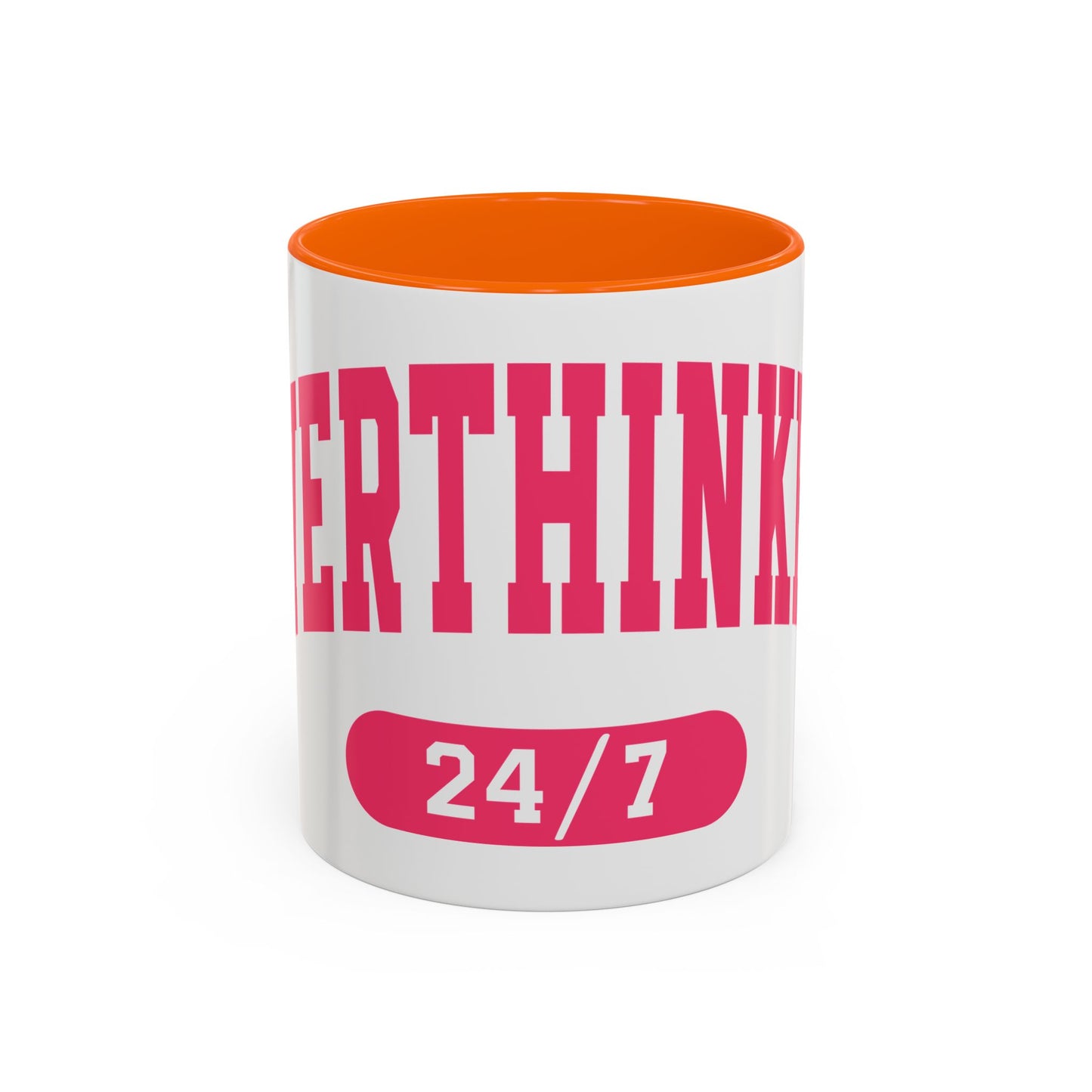 Overthinker 24/7 Accent Coffee Mug — Funny Pink Mental Health Gift