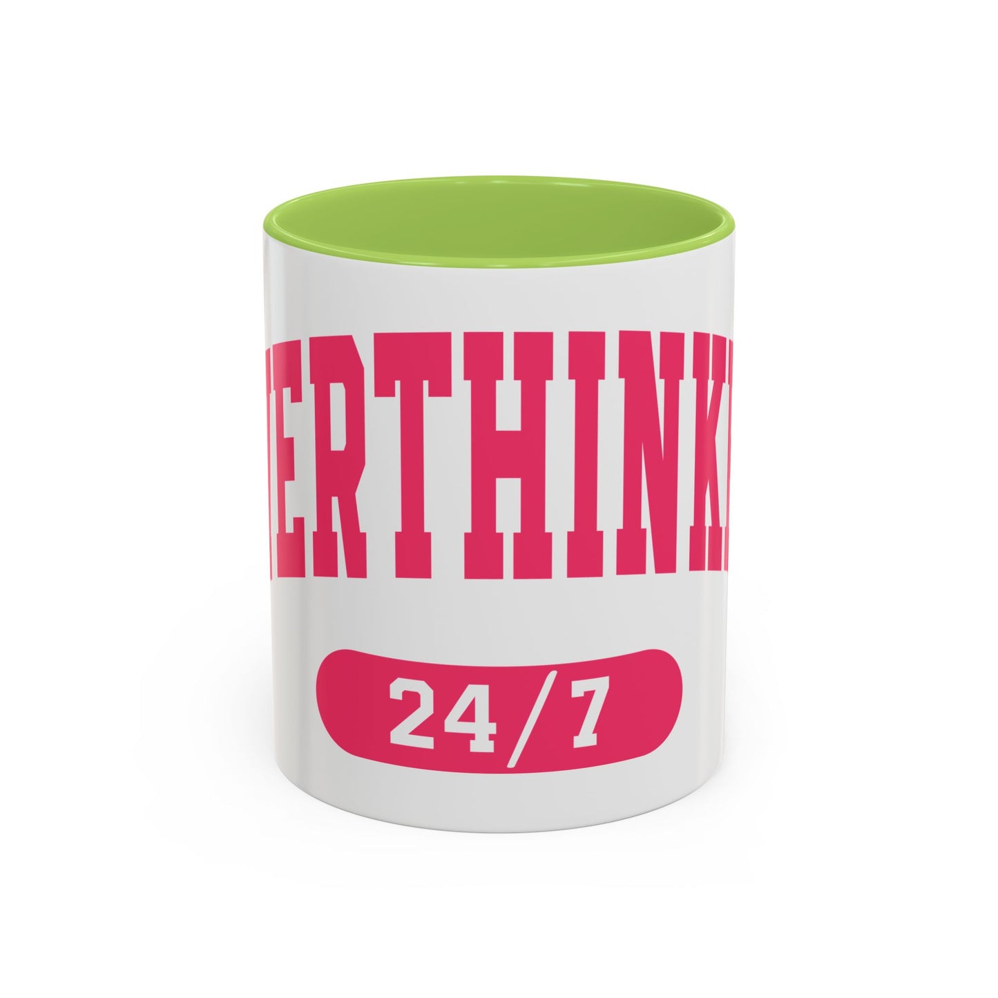 Overthinker 24/7 Accent Coffee Mug — Funny Pink Mental Health Gift