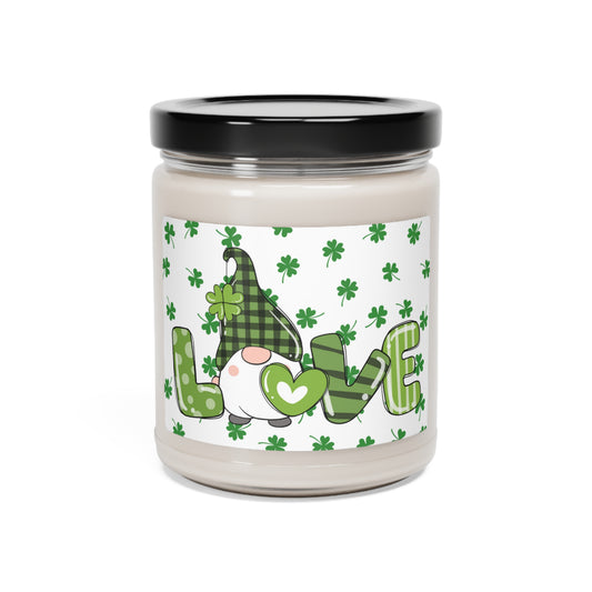 Love Gnome With Shamrocks Scented Soy Candle, 9oz - Made in USA