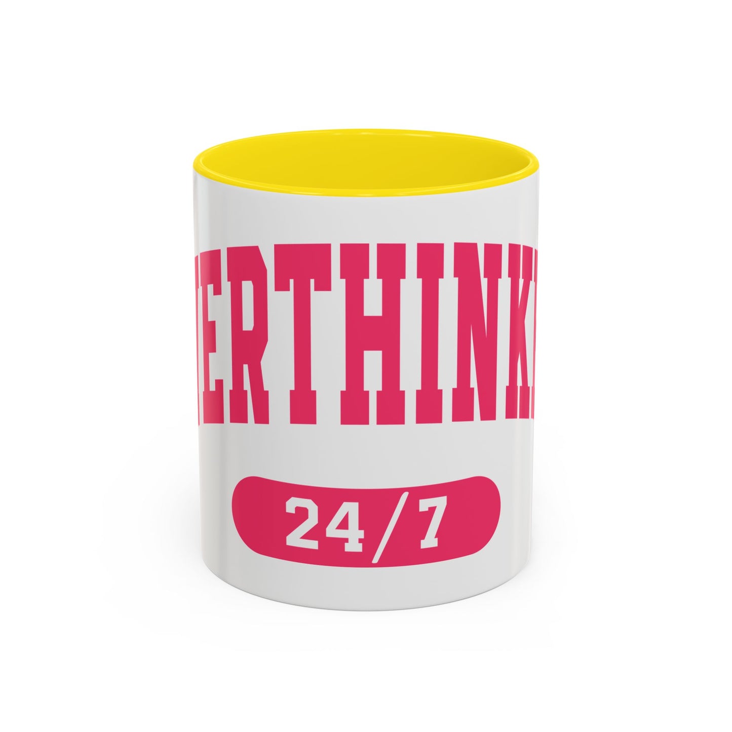 Overthinker 24/7 Accent Coffee Mug — Funny Pink Mental Health Gift