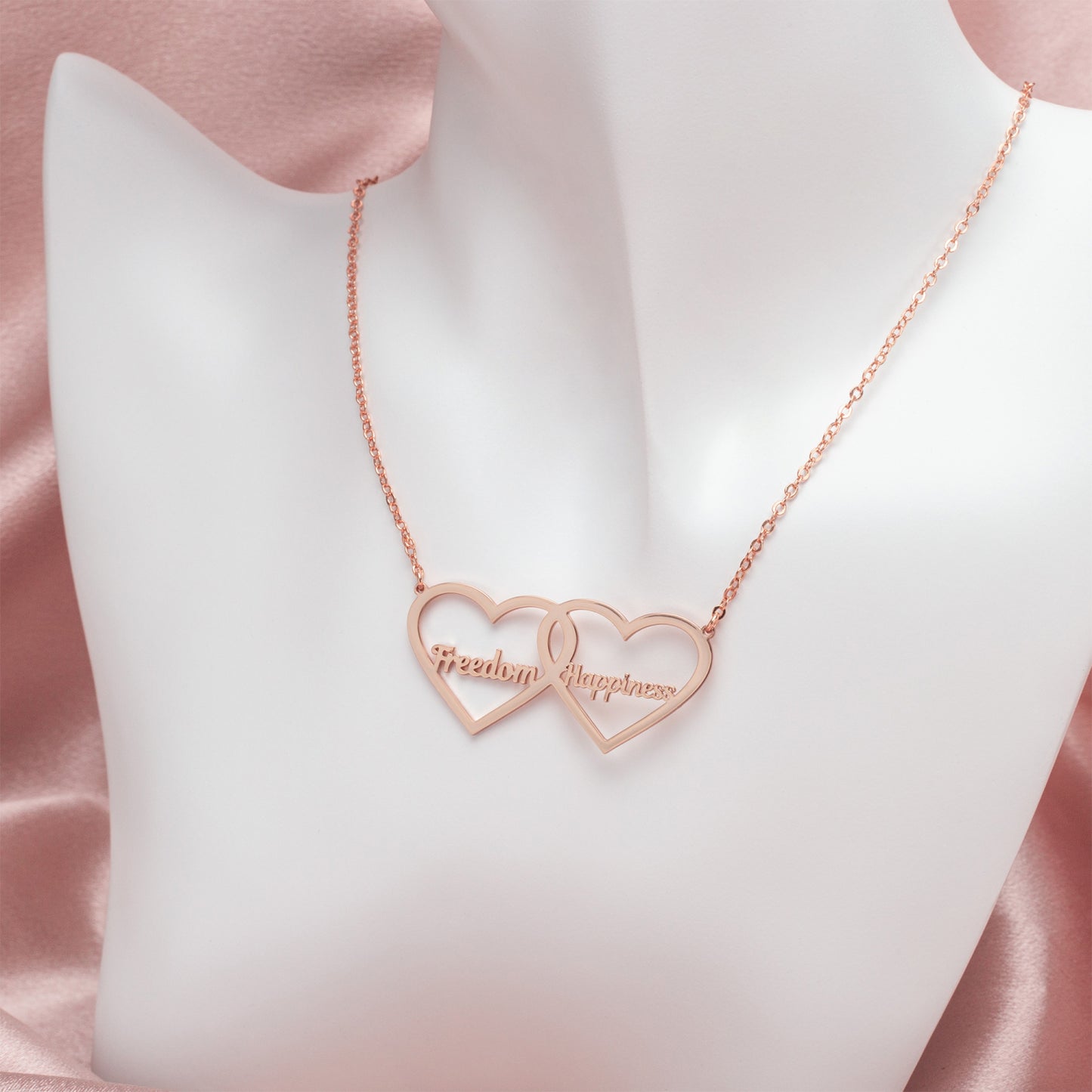 Double Heart Name Necklace-Customize