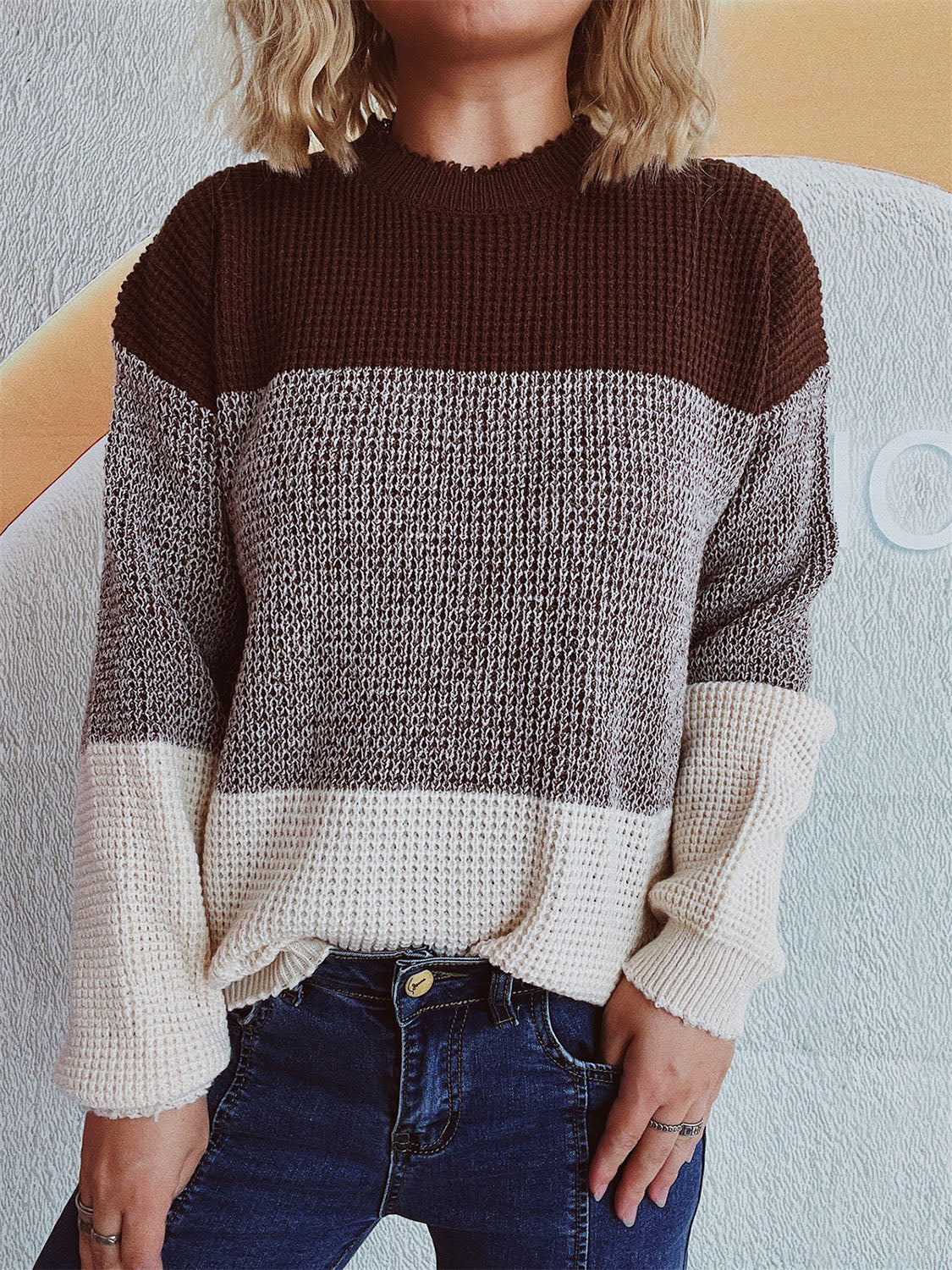 Color Block Long Sleeve Sweater