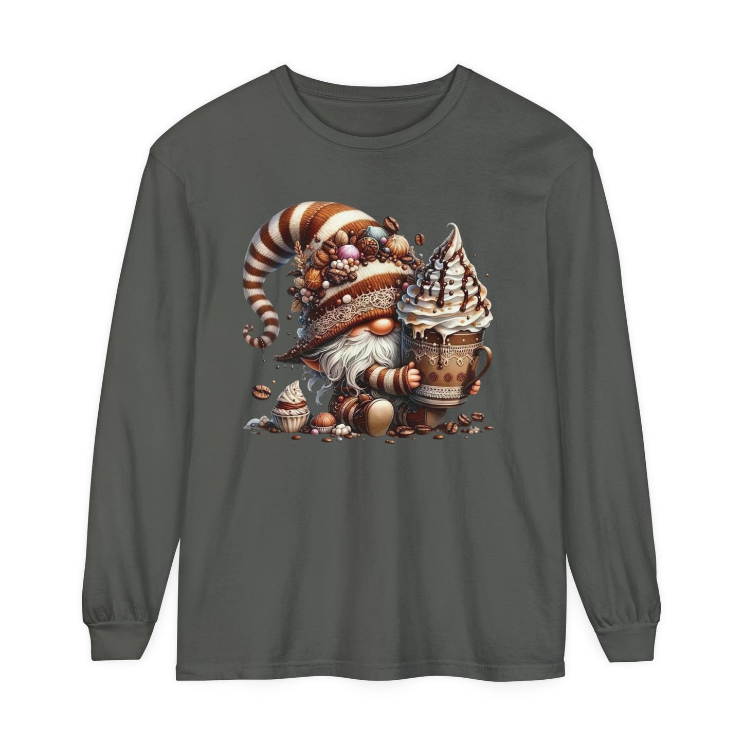 Gnome with Hot Chocolate Unisex Garment-dyed Long Sleeve T-Shirt